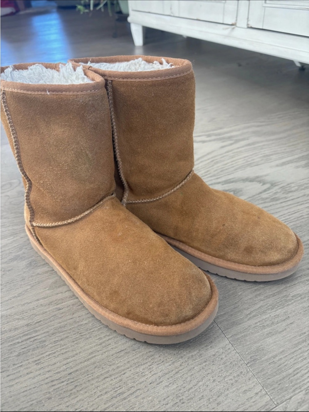 Koolaburra Tan Suede Shearling-Lined Mid-Calf Boots
